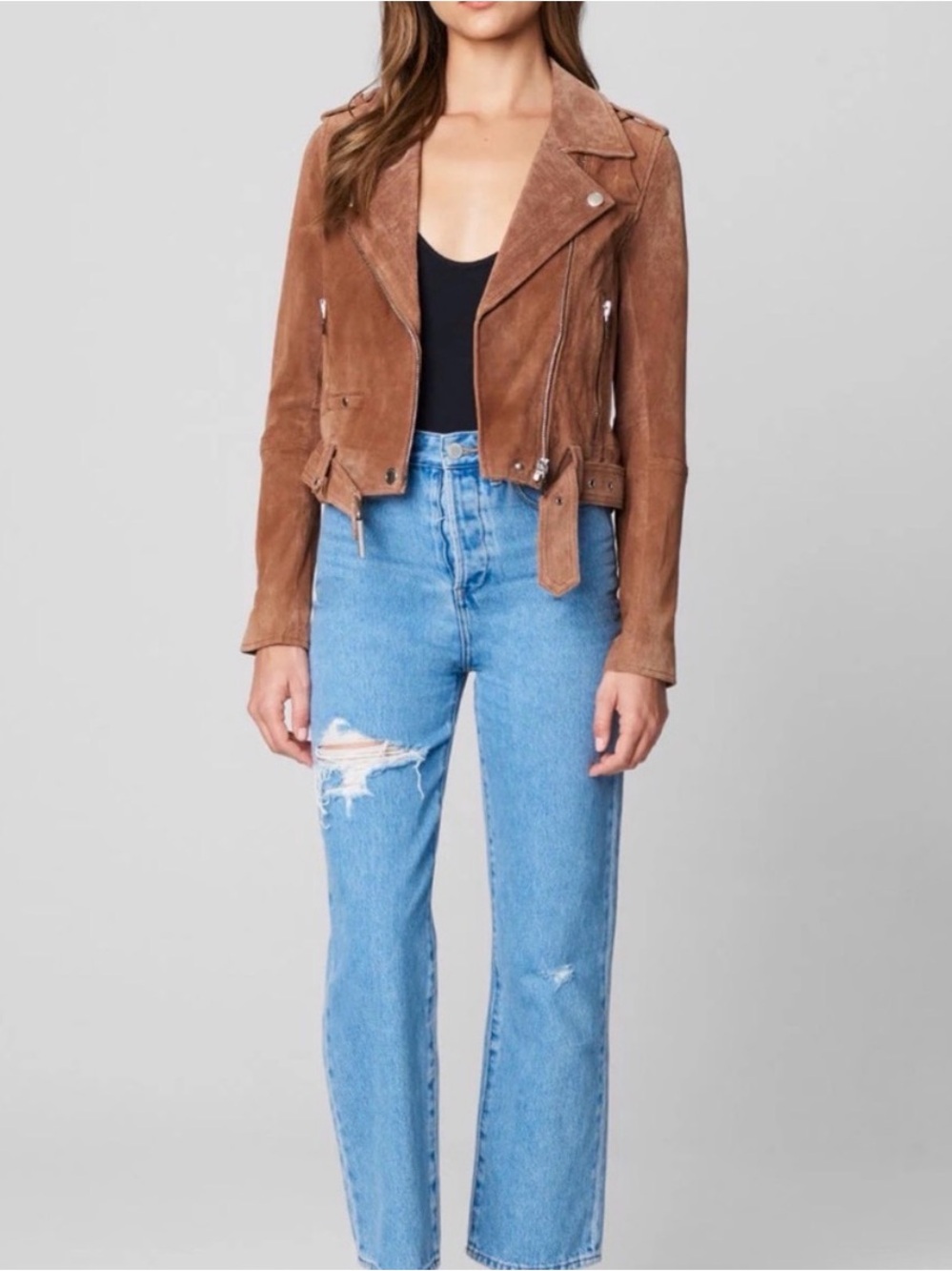 Blank NYC Suede Leather Moto Jacket in Brown